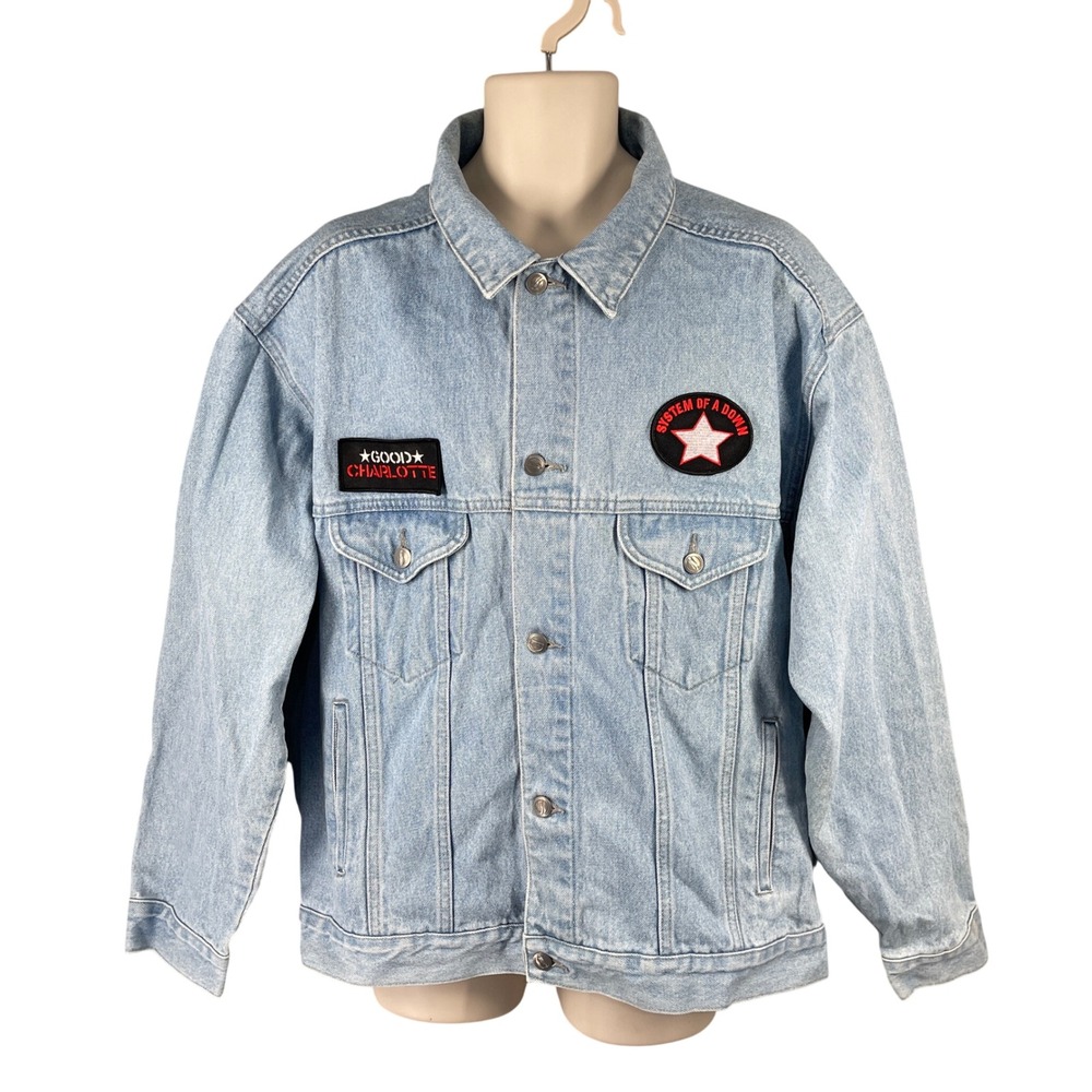 Vintage Pepsi Denim Jacket Men Good Charlotte System of a Down Patches Size XL